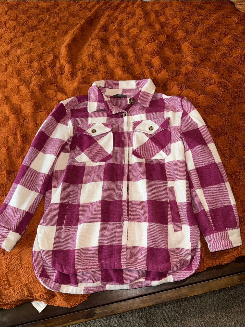 Girls' Pink Plaid Button-Front Shirt Jacket